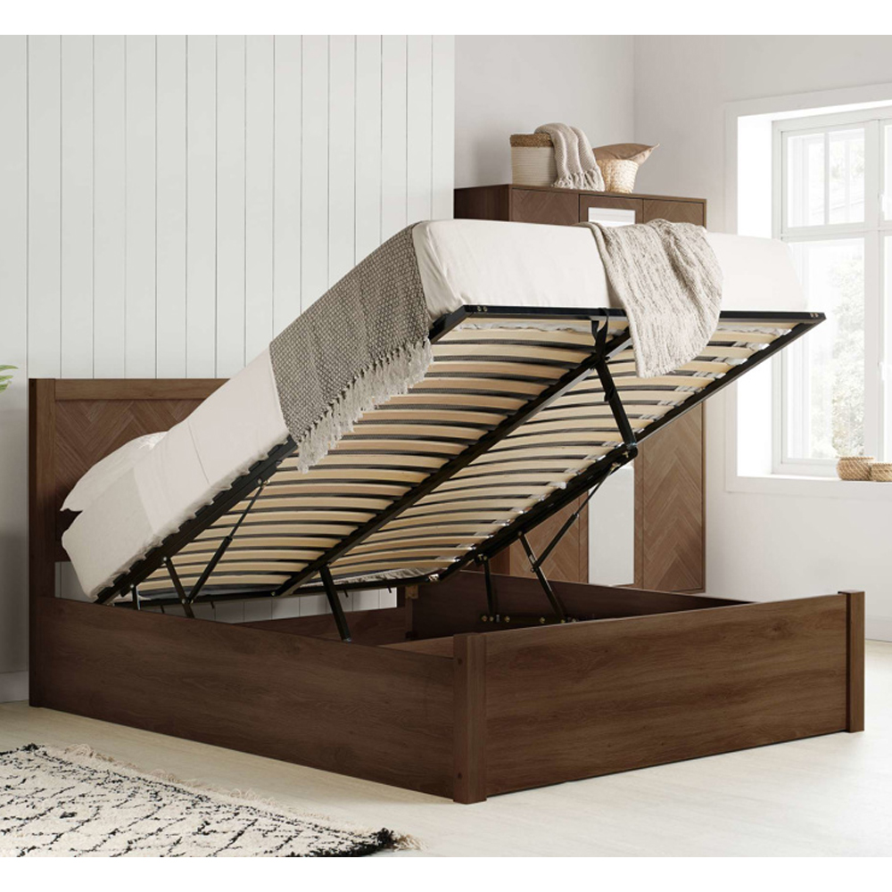 Helena Wooden Ottoman Storage Double Bed in Walnut