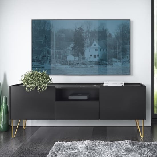 Product photograph of Helena Wooden Tv Stand With 2 Doors 1 Drawer In Black from Furniture in Fashion