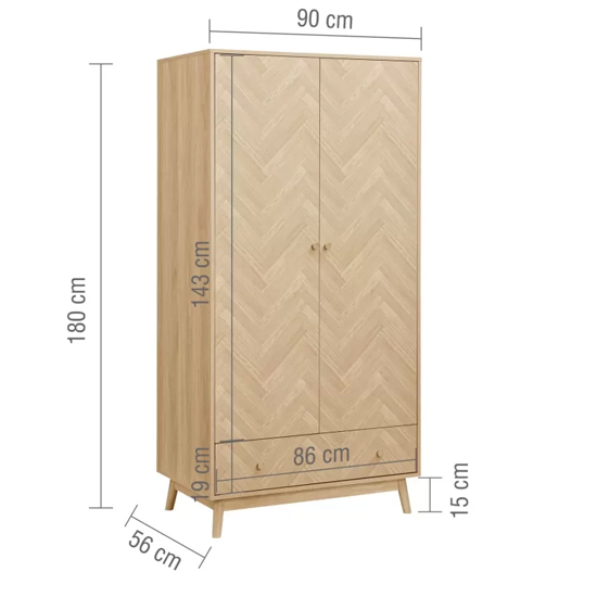Helena Wooden Wardrobe With 2 Doors 1 Drawer In Oak