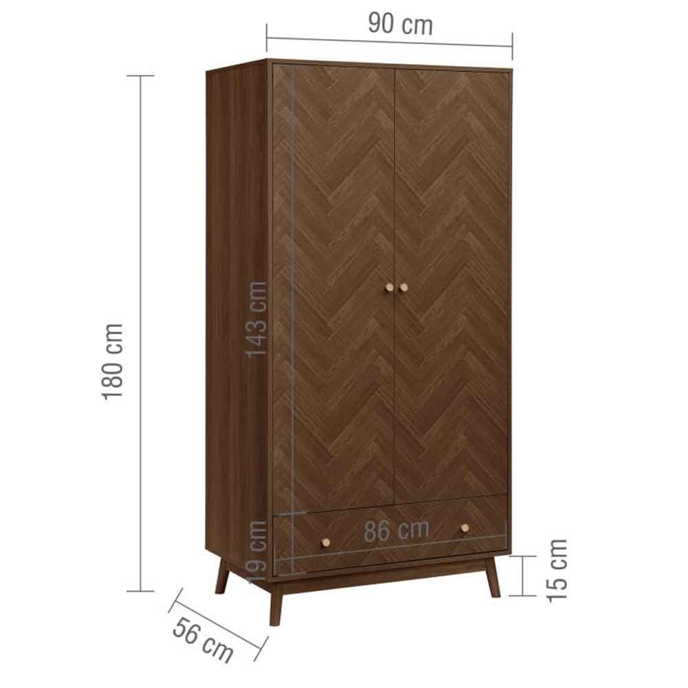 Helena Wooden Wardrobe With 2 Doors 1 Drawer in Walnut