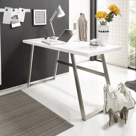 Read more about Helena computer desk rectangular in matt white with metal frame