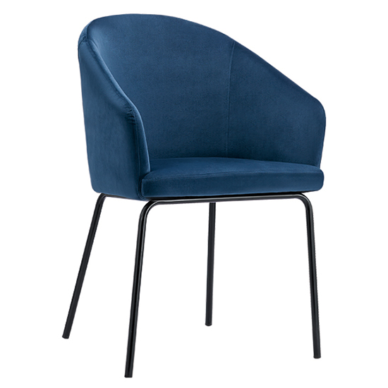Helga Blue Velvet Dining Chairs With Black Frame In Pair