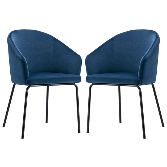 Helga Blue Velvet Dining Chairs With Black Legs In Pair Furniture in Fashion