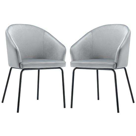 Helga Grey Velvet Dining Chairs With Black Legs In Pair Furniture in