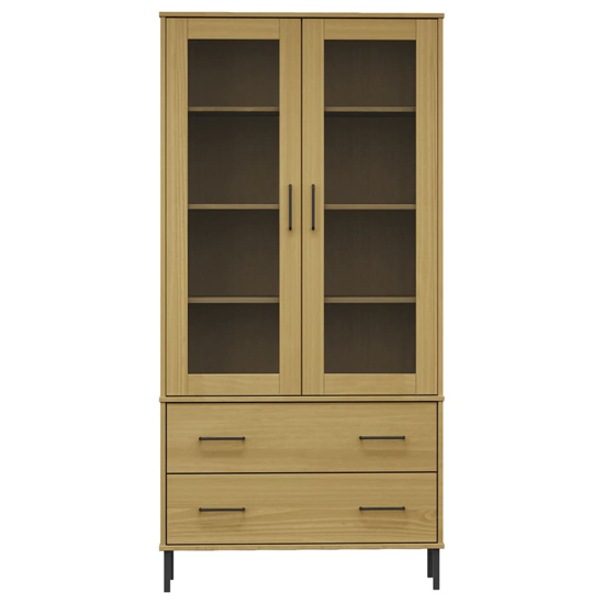 Helio Solid Wood Display Cabinet In Brown With Metal Legs