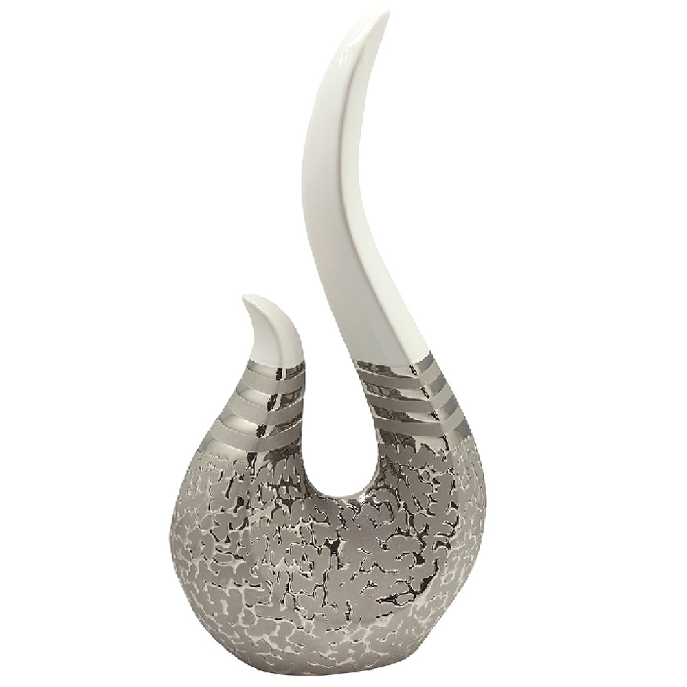 Helion Ceramic Striped Sculpture in Silver and White