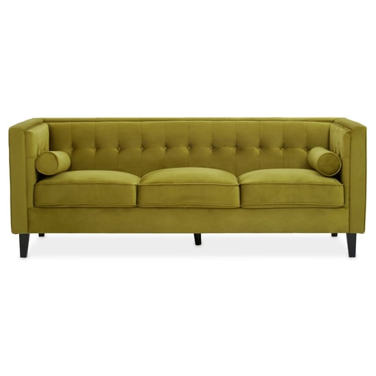 Helix Upholstered Velvet 3 Seater Sofa In Olive