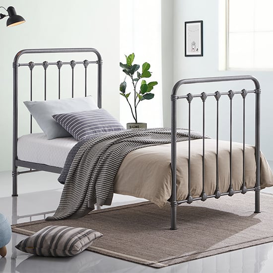 Helki Metal Single Bed In Speckled Silver And Black