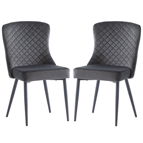 Product photograph of Helmi Graphite Velvet Dining Chairs With Black Legs In Pair from Furniture in Fashion