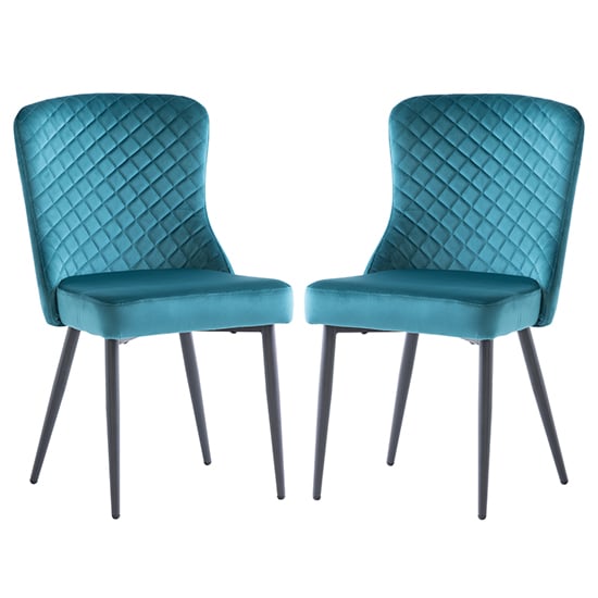 Read more about Helmi peacock velvet dining chairs with black legs in pair