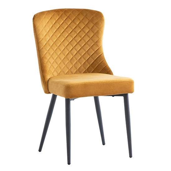 Product photograph of Helmi Velvet Dining Chair In Antique Gold With Black Legs from Furniture in Fashion