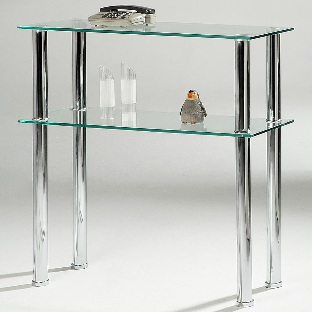 Helotes Clear Glass Console Table With Chrome Legs