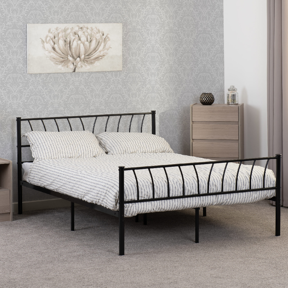 Read more about Helotes metal double bed in black