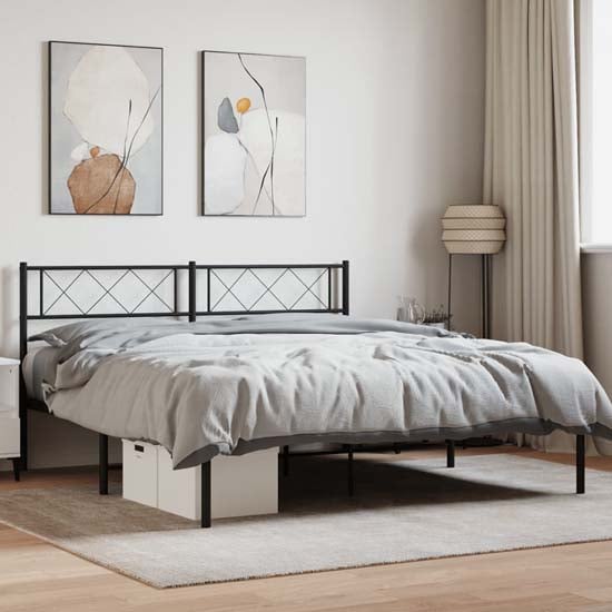 Read more about Helotes metal king size bed with headboard in black