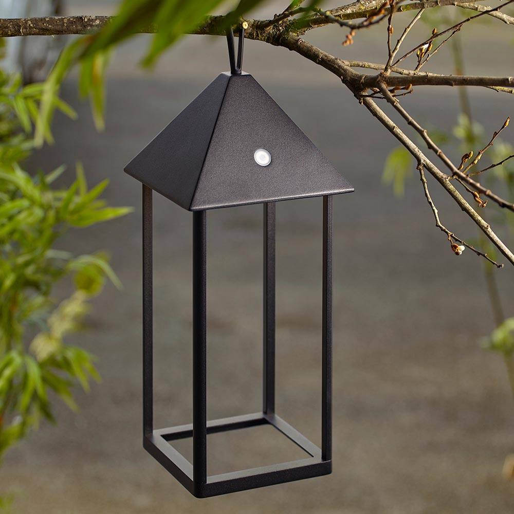 Helotes Metal Large Lantern Table Lamp In Matt Black