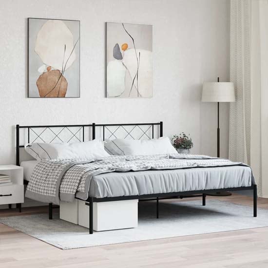 Product photograph of Helotes Metal Super King Size Bed With Headboard In Black from Furniture in Fashion