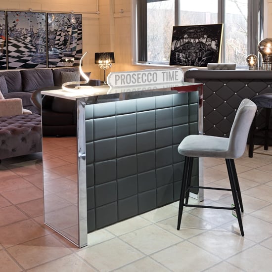 Product photograph of Vessel Mirrored Home Bar Unit In Grey With Led Lights from Furniture in Fashion