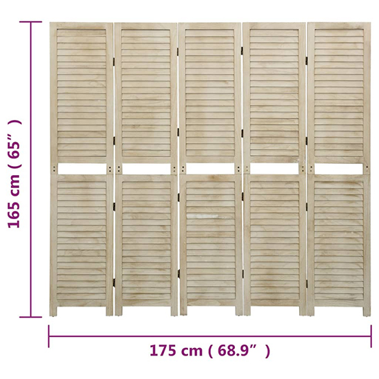 Helsa Wood Paulownia 5 Panels 175cm x 165cm Room Divider