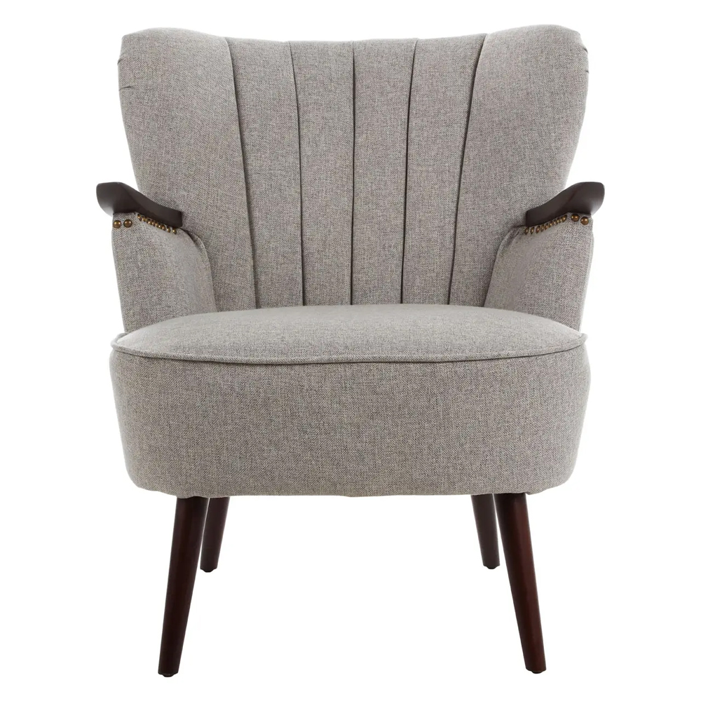 Helsinki Fabric Bedroom Chair With Brown Legs In Taupe