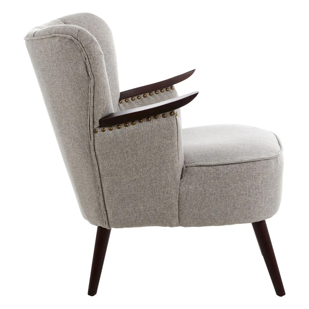 Helsinki Fabric Bedroom Chair With Brown Legs In Taupe