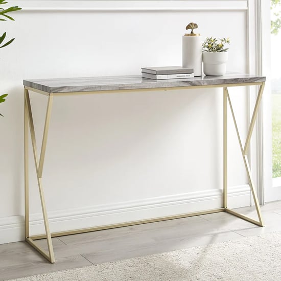 Product photograph of Helsinki Grey Faux Effect Marble Console Table With Gold Frame from Furniture in Fashion