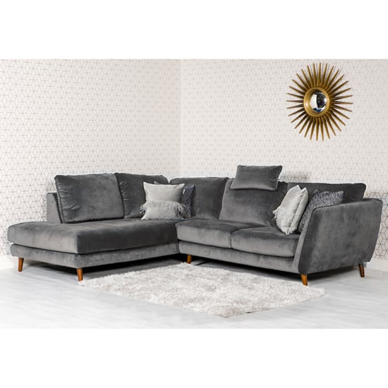 Read more about Helsonk velvet upholstered left handed corner sofa in grey