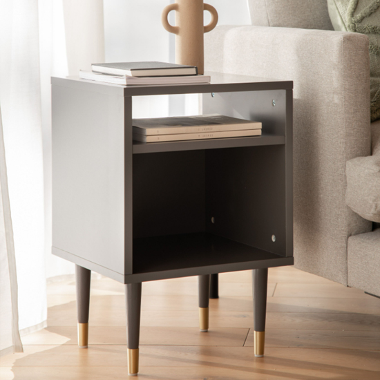 Helston Wooden Side Table With 2 Shelves In Grey Furniture in Fashion