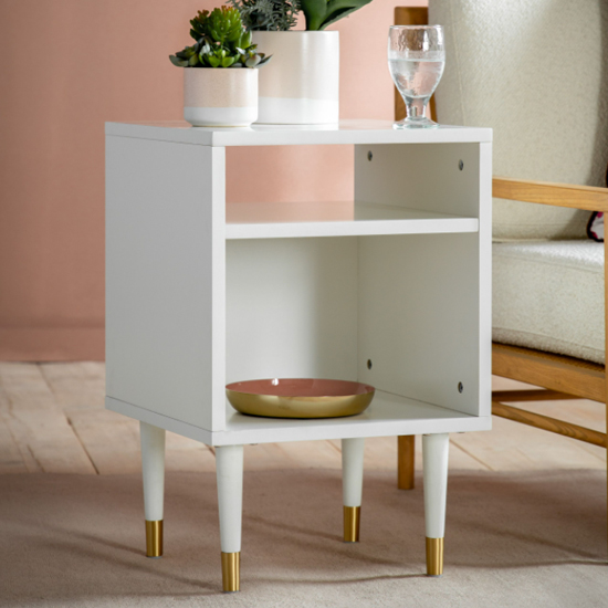 Helston Wooden Side Table With 2 Shelves In White