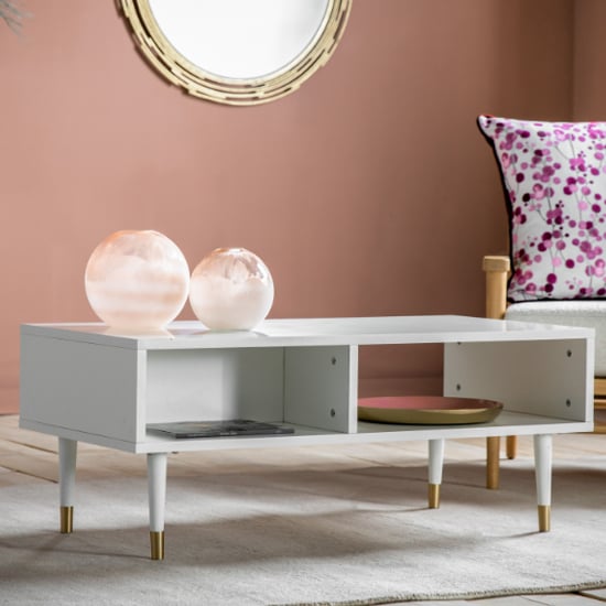 Product photograph of Helston Wooden Coffee Table With 2 Shelves In White from Furniture in Fashion