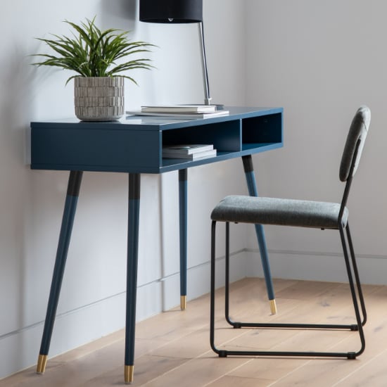 Product photograph of Helston Wooden Console Table With 2 Shelves In Blue from Furniture in Fashion
