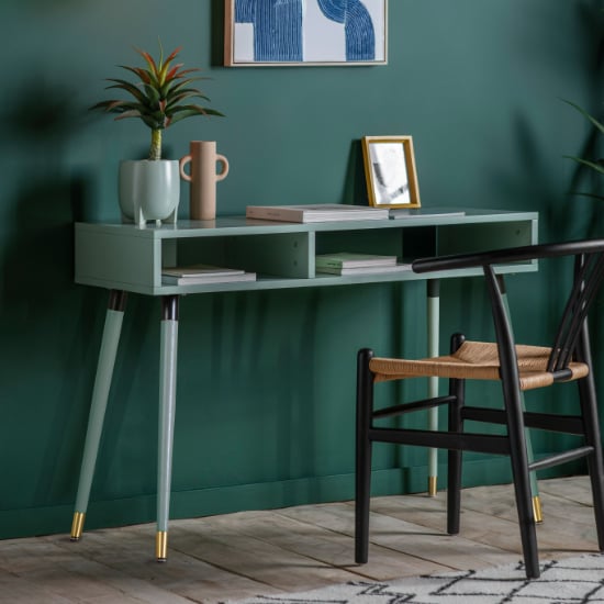 Product photograph of Helston Wooden Console Table With 2 Shelves In Mint from Furniture in Fashion