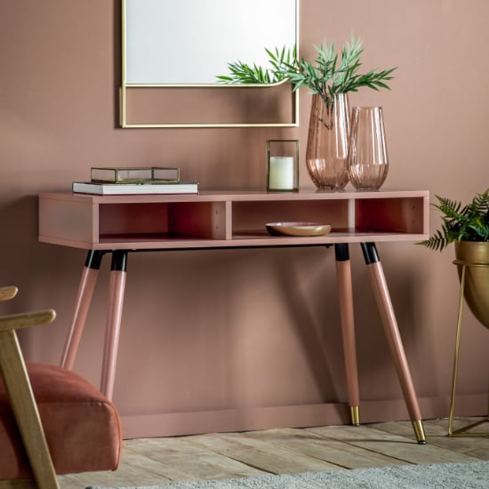 Product photograph of Helston Wooden Console Table With 2 Shelves In Pink from Furniture in Fashion