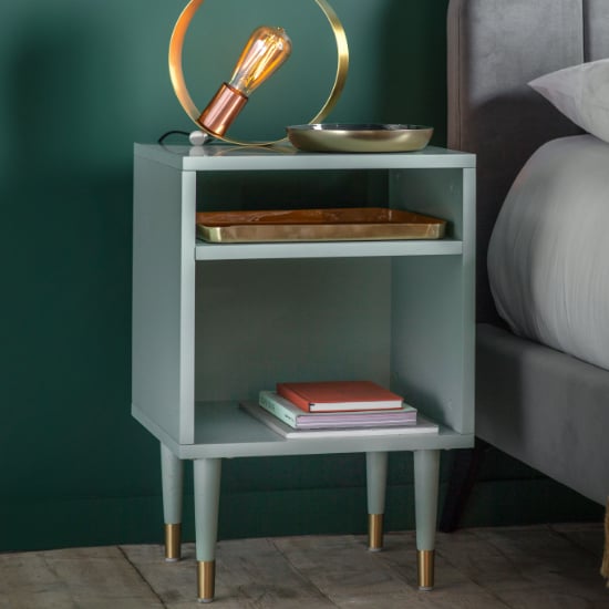 Helston Wooden Side Table With 2 Shelves In Mint_1