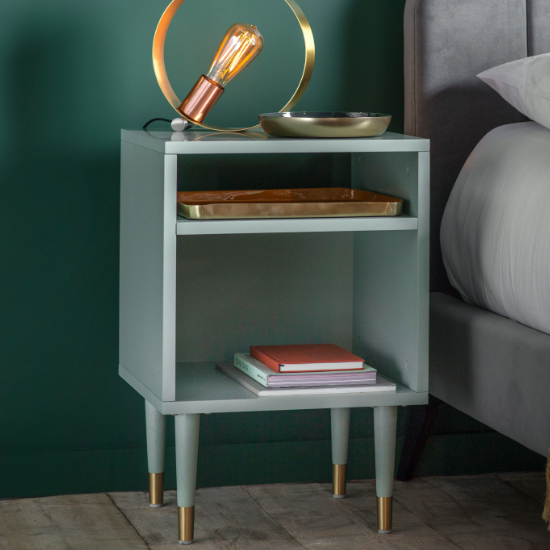 Helston Wooden Side Table With 2 Shelves In Mint