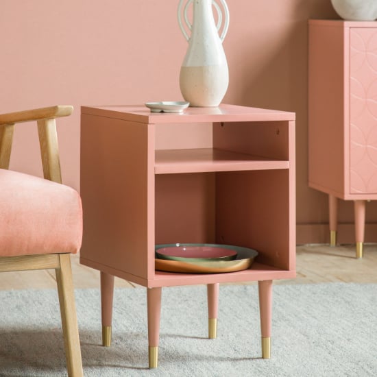 Product photograph of Helston Wooden Side Table With 2 Shelves In Pink from Furniture in Fashion
