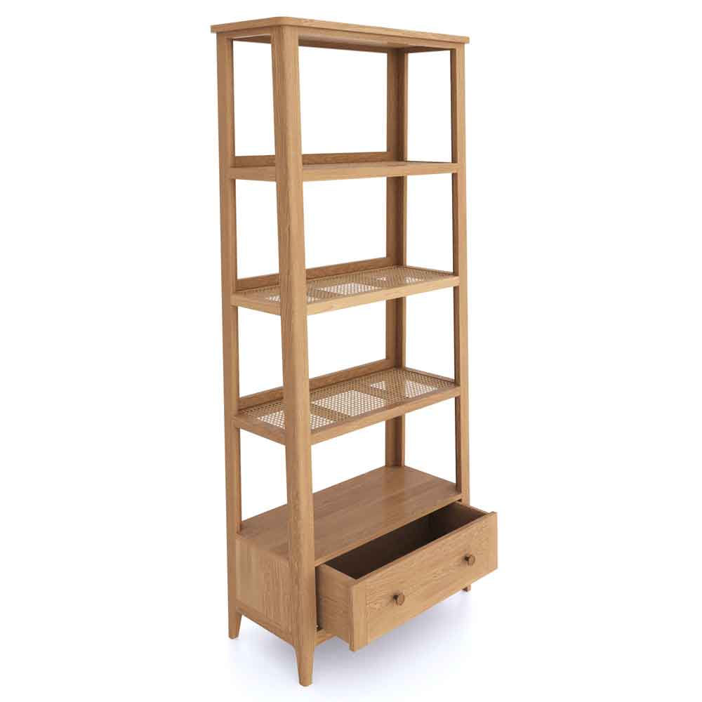 Helvane Solid Wood Bookcase with 4 Shelves in Oak