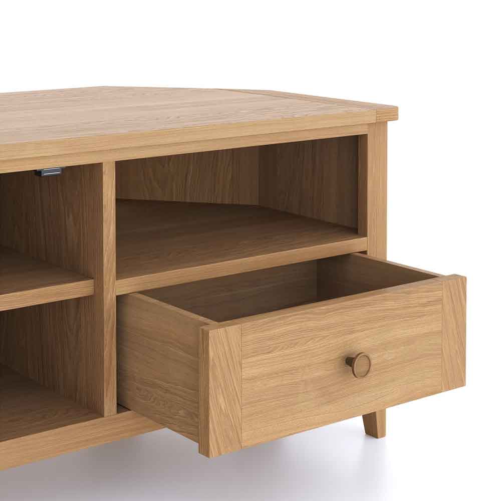Helvane Solid Wood Corner TV Stand with 1 Door 1 Drawer in Oak