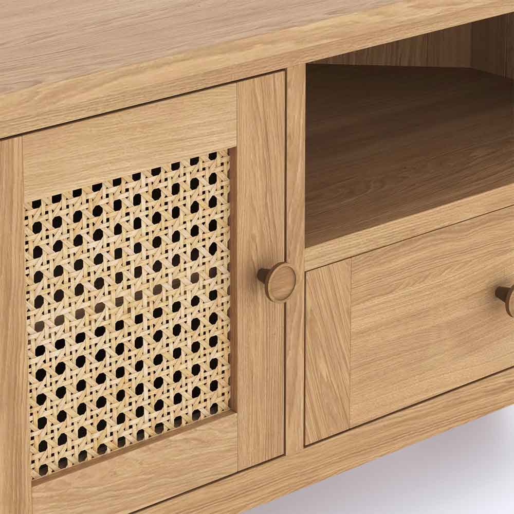 Helvane Solid Wood Corner TV Stand with 1 Door 1 Drawer in Oak