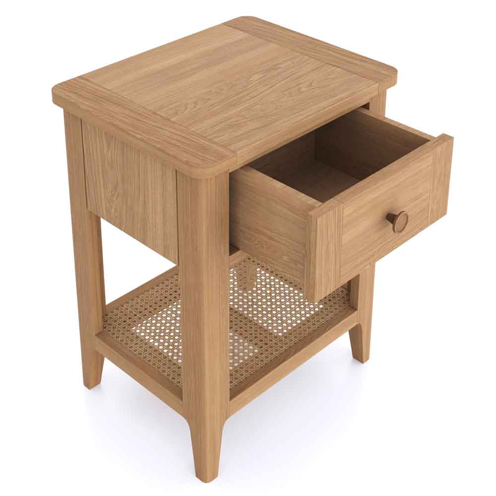 Helvane Solid Wood Side Table with 1 Drawer in Oak