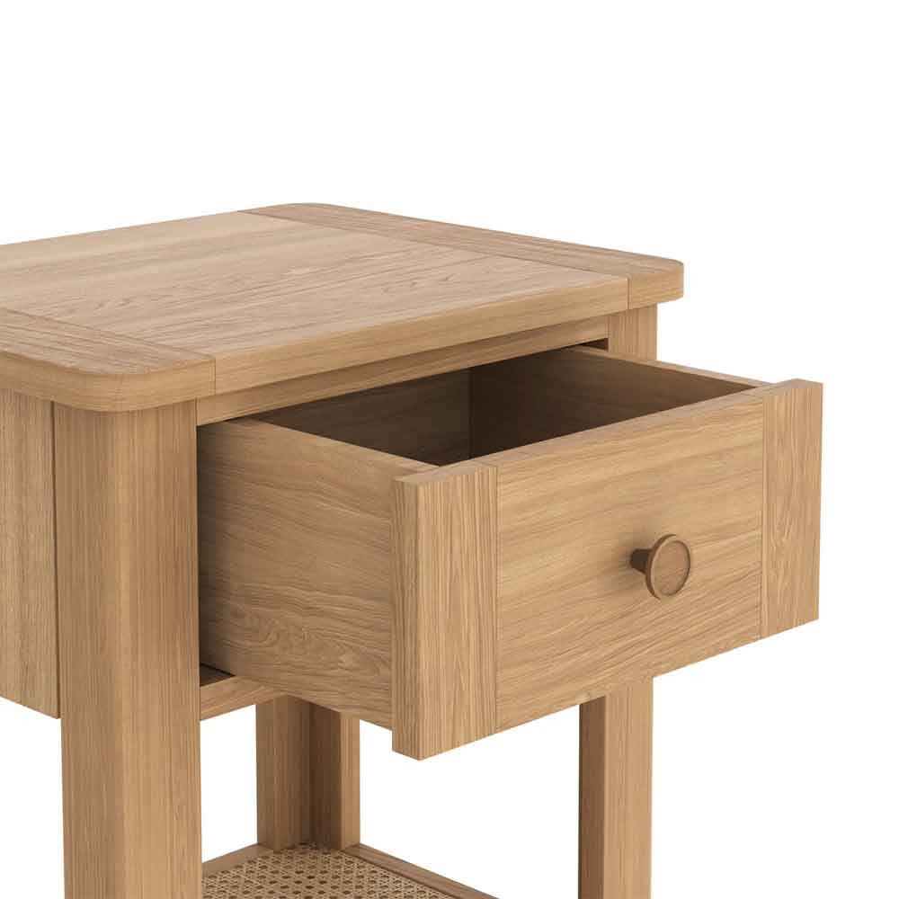 Helvane Solid Wood Side Table with 1 Drawer in Oak