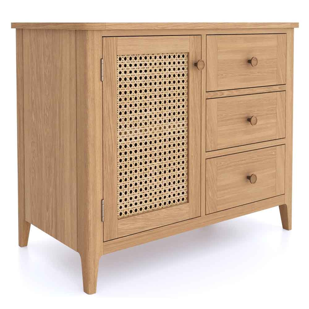 Helvane Solid Wood Sideboard with 1 Door 3 Drawers in Oak