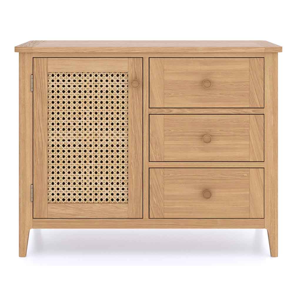 Helvane Solid Wood Sideboard with 1 Door 3 Drawers in Oak