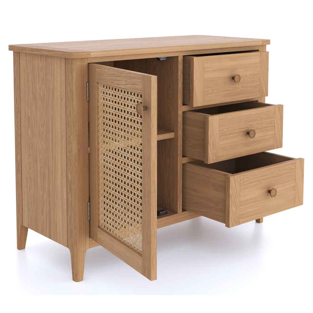 Helvane Solid Wood Sideboard with 1 Door 3 Drawers in Oak