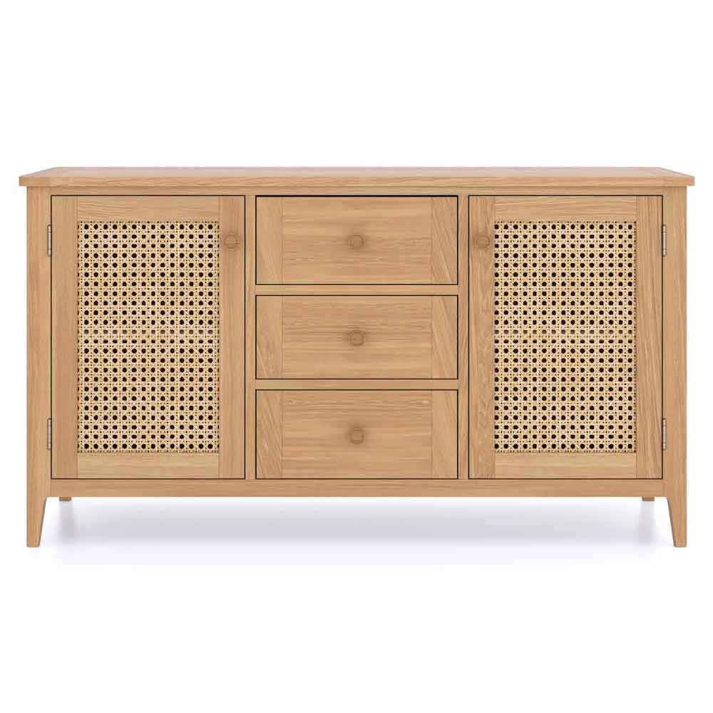 Helvane Solid Wood Sideboard with 2 Doors 3 Drawers in Oak