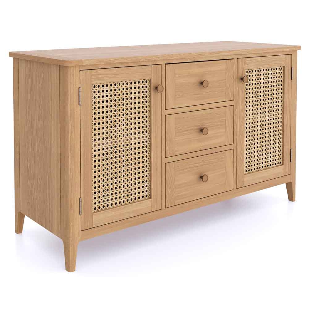 Helvane Solid Wood Sideboard with 2 Doors 3 Drawers in Oak
