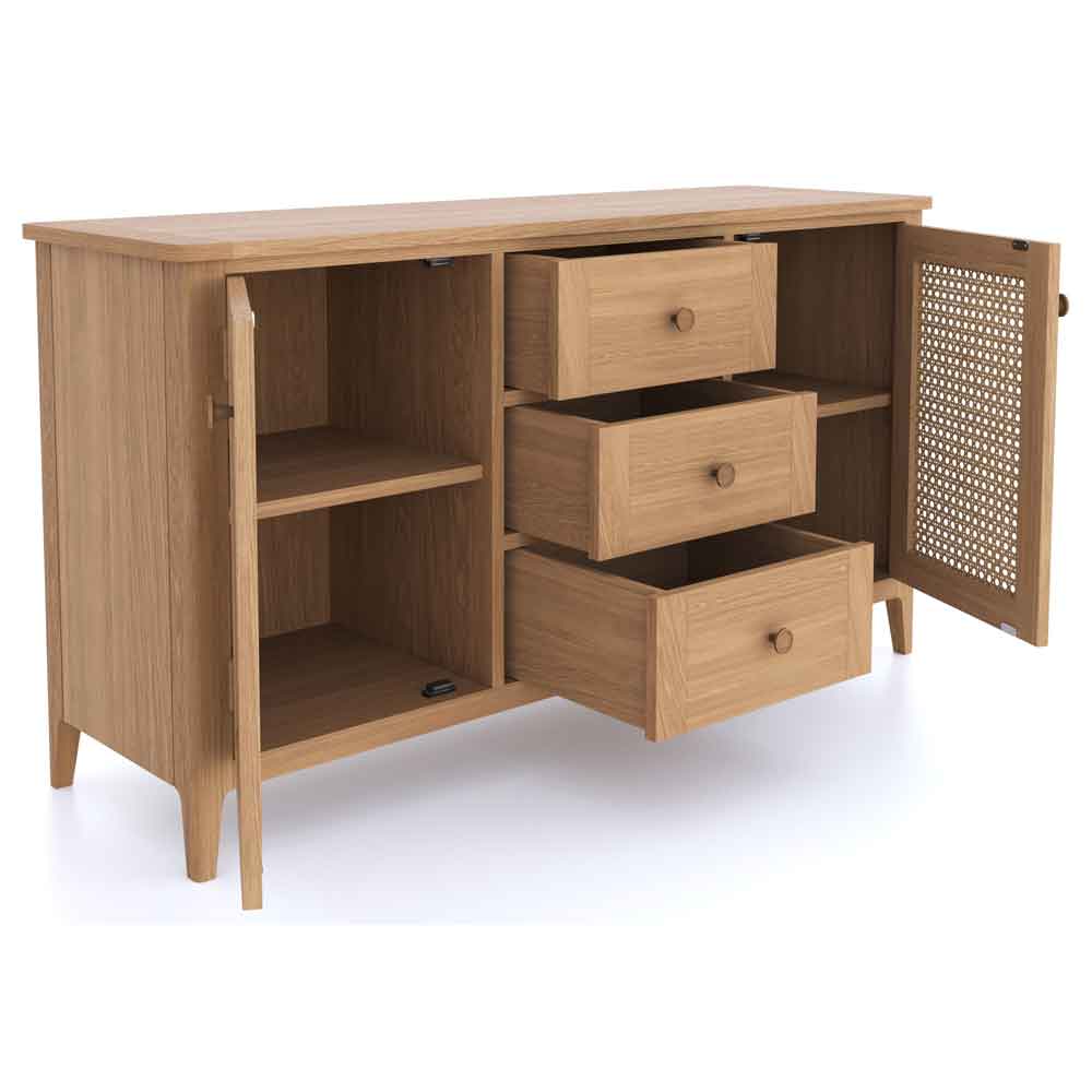 Helvane Solid Wood Sideboard with 2 Doors 3 Drawers in Oak