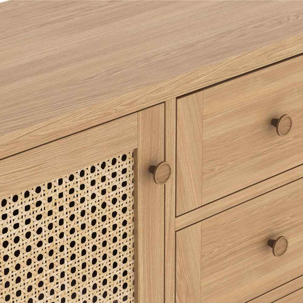 Helvane Solid Wood Sideboard with 2 Doors 3 Drawers in Oak
