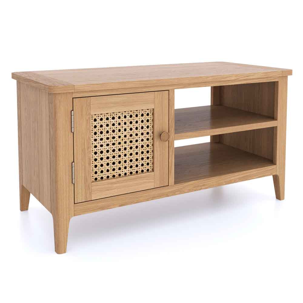 Helvane Solid Wood TV Stand with 1 Door in Oak