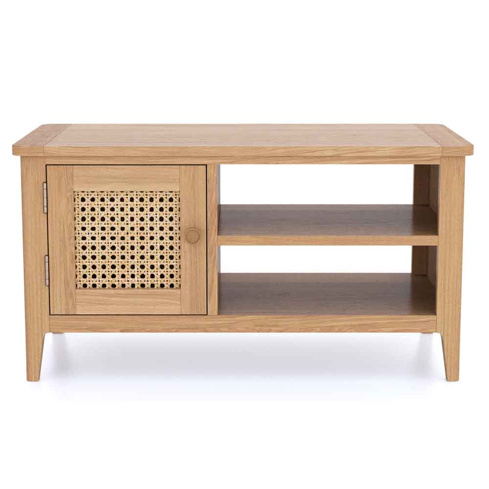 Helvane Solid Wood TV Stand with 1 Door in Oak