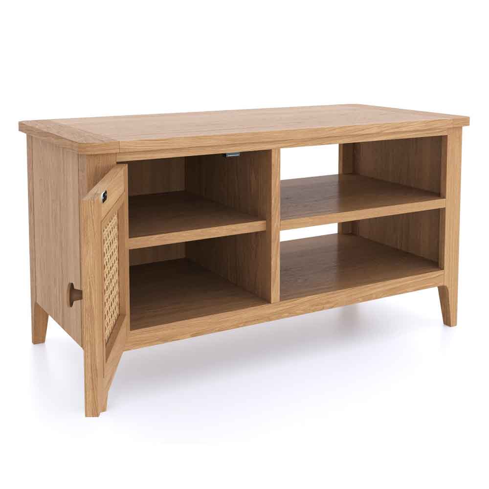 Helvane Solid Wood TV Stand with 1 Door in Oak